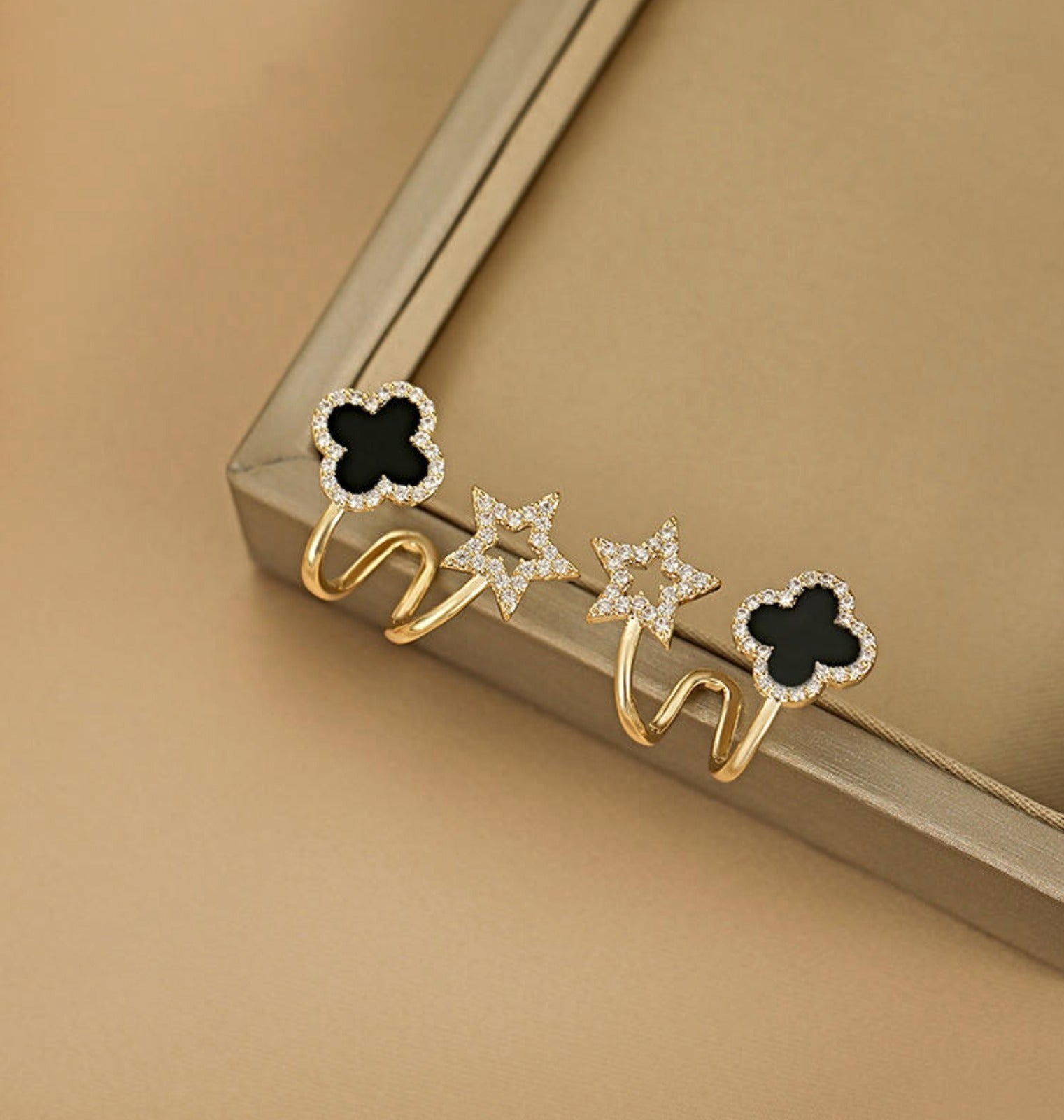 Chic Black star korean stud earings-Minimalist Party wear.