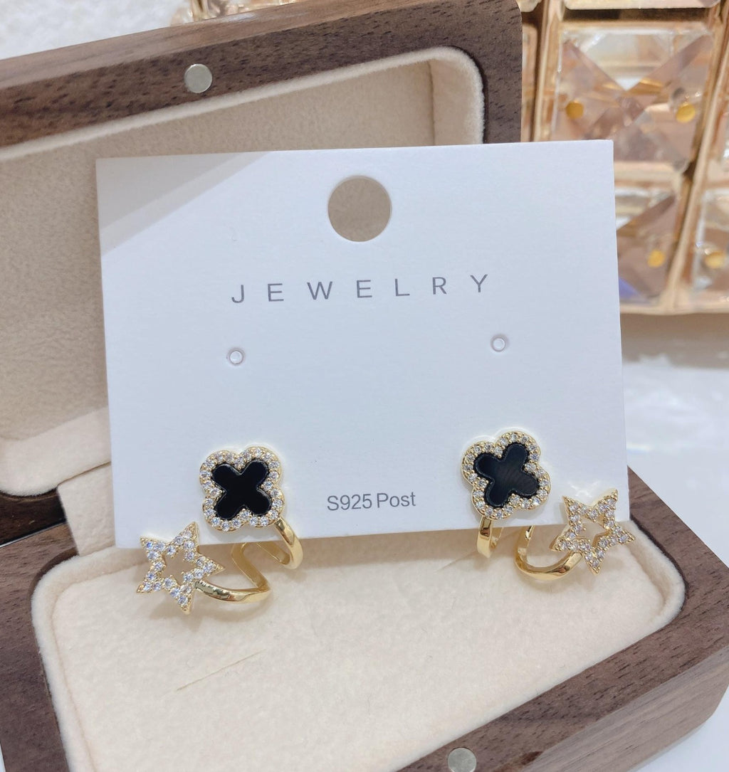 Chic Black star korean stud earings-Minimalist Party wear.