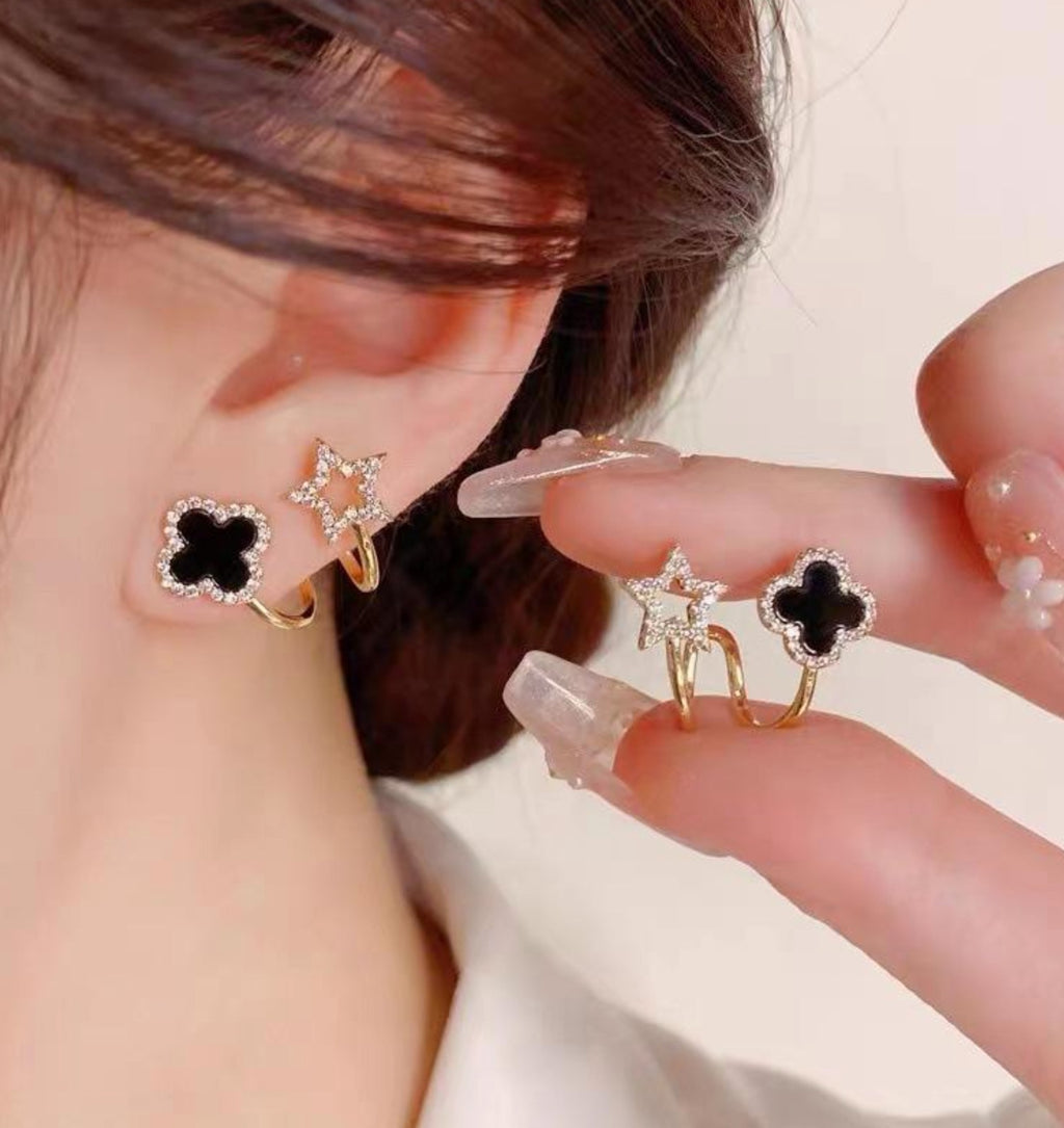 Chic Black star korean stud earings-Minimalist Party wear.